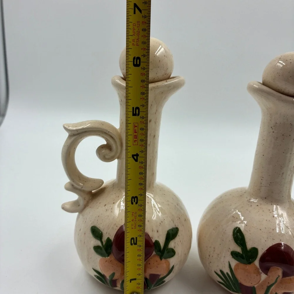 Vintage B Alexander 1981 Ceramic Mushroom Oil Vinegar Cruet Set with Tray 5pc